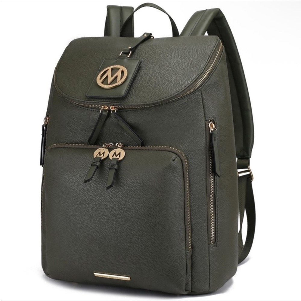 Elegant Olive Backpack with Gold Accents